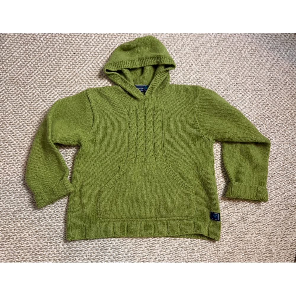 Irelands Eye Wool Silk Cable Knit Hoodie Sweater Green Ireland fisherman coastal
